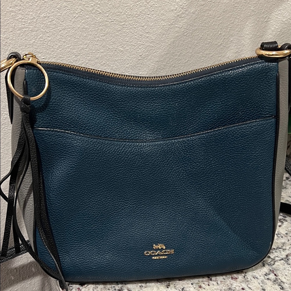 Coach Dark Teal Gray Leather Shoulder Bag/Crossbody